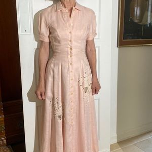 Vintage Pink Linen with two detailed appliqués